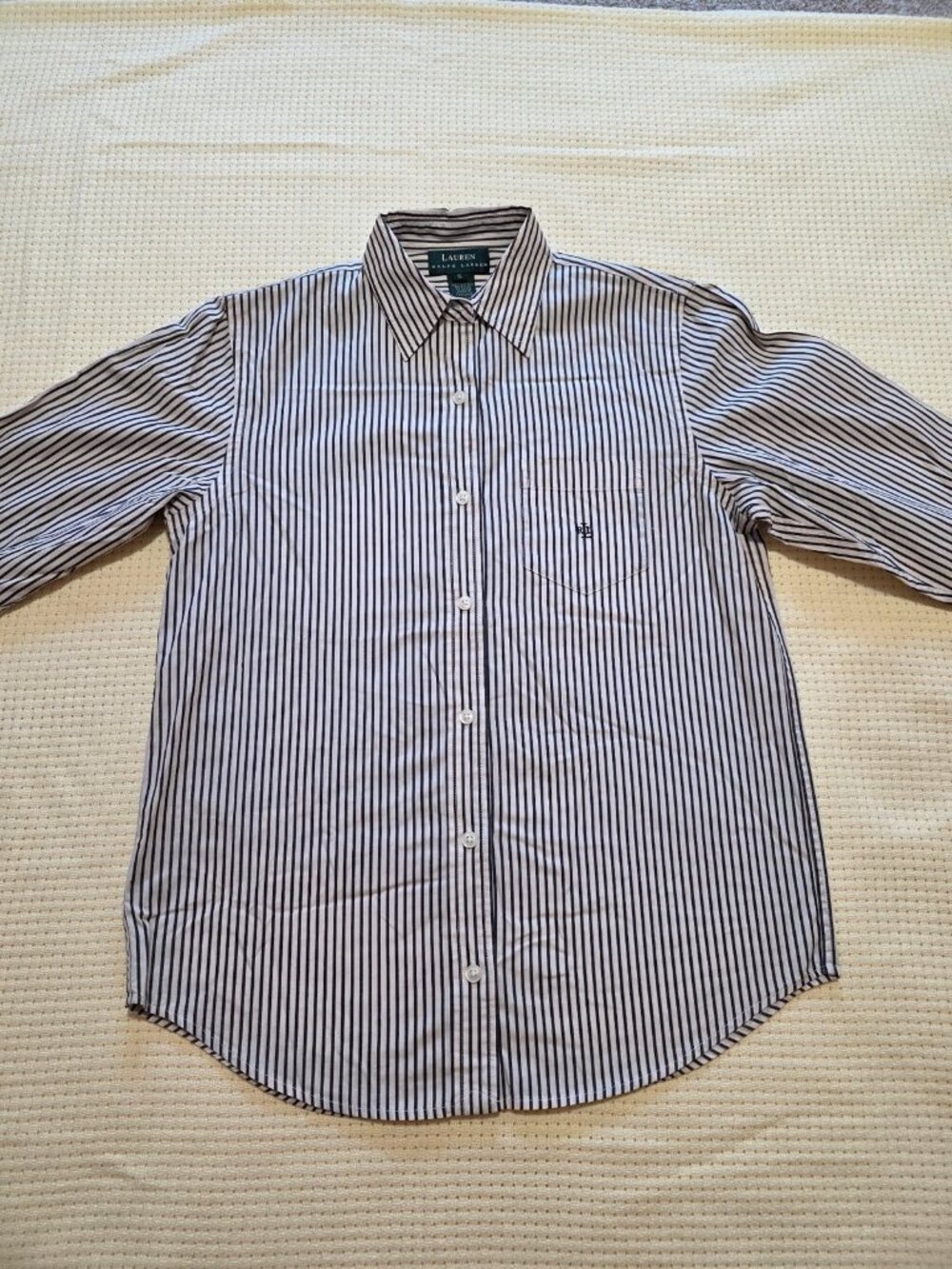 Lauren Ralph Lauren Green Label Womens Long Sleeve Beige Gray Button Shirt Small